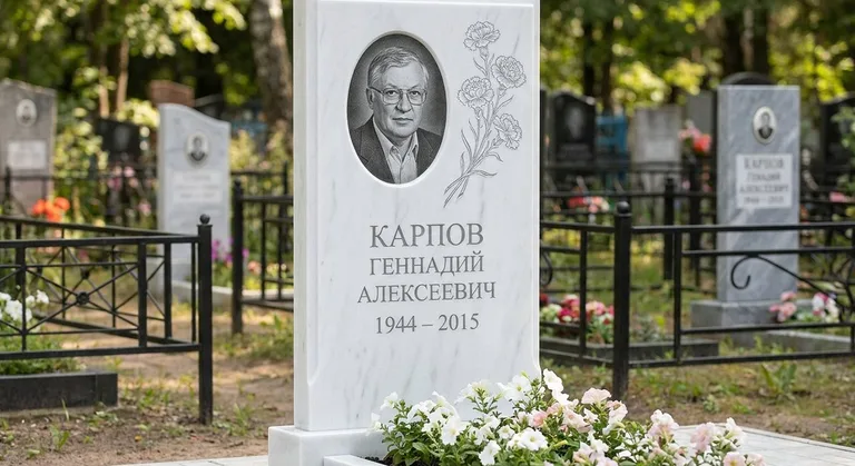 Памятник с гравировкой гвоздик — выполненная работа «Карпов» в Южно-Сахалинске
