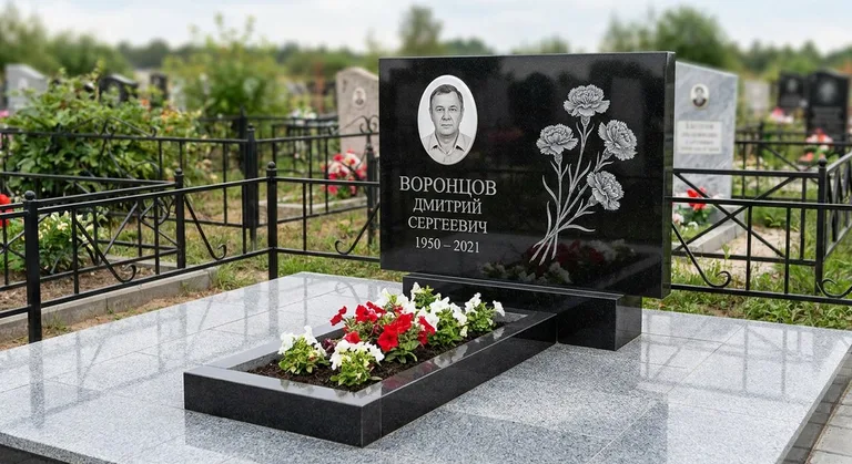 Памятник с гравировкой гвоздик — выполненная работа «Воронцов» в Южно-Сахалинске