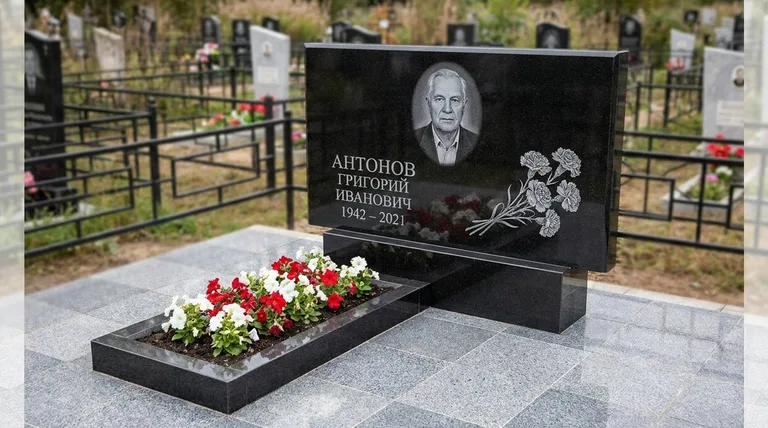 Памятник с гравировкой гвоздик — выполненная работа «Антонов» в Южно-Сахалинске