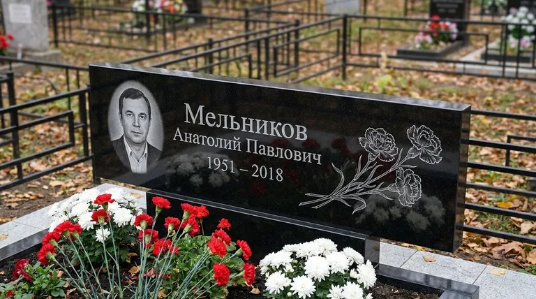 Памятник с гравировкой гвоздик — выполненная работа «Мельников» в Южно-Сахалинске