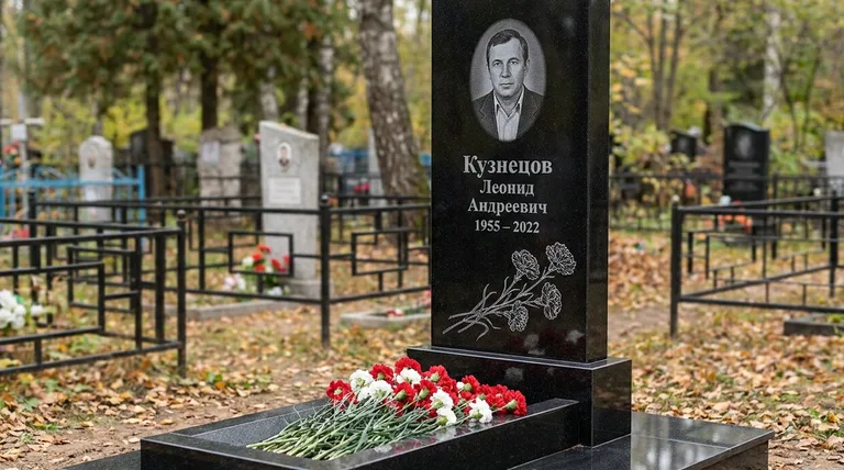 Памятник с гравировкой гвоздик — выполненная работа «Кузнецов» в Южно-Сахалинске