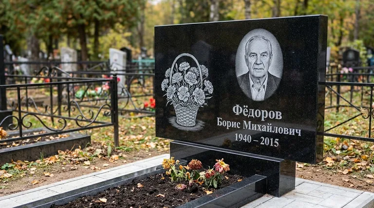 Памятник с гравировкой гвоздик — выполненная работа «Фёдоров» в Южно-Сахалинске