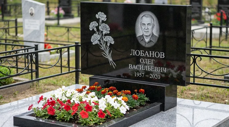 Памятник с гравировкой гвоздик — выполненная работа «Лобанов» в Южно-Сахалинске