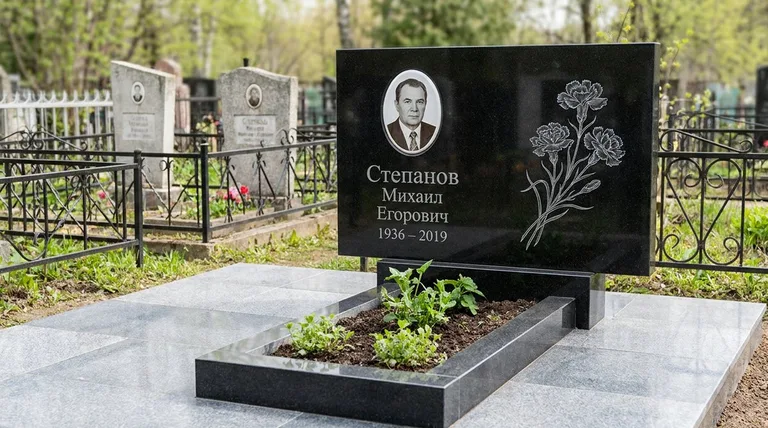 Памятник с гравировкой гвоздик — выполненная работа «Степанов» в Южно-Сахалинске