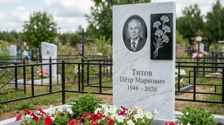 Памятник с гравировкой гвоздик — выполненная работа «Титов» в Южно-Сахалинске