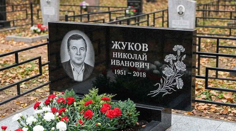 Памятник с гравировкой гвоздик — выполненная работа «Жуков» в Южно-Сахалинске