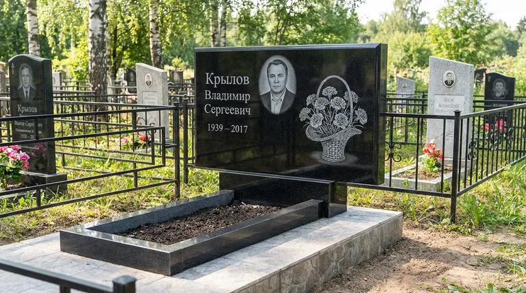 Памятник с гравировкой гвоздик — выполненная работа «Крылов» в Южно-Сахалинске