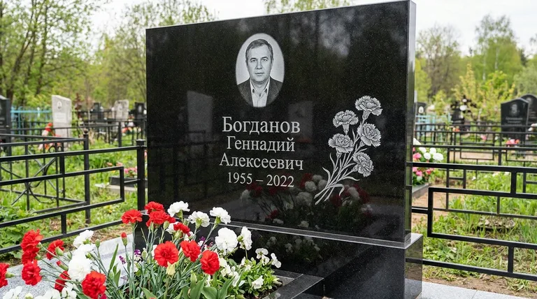Памятник с гравировкой гвоздик — выполненная работа «Богданов» в Южно-Сахалинске