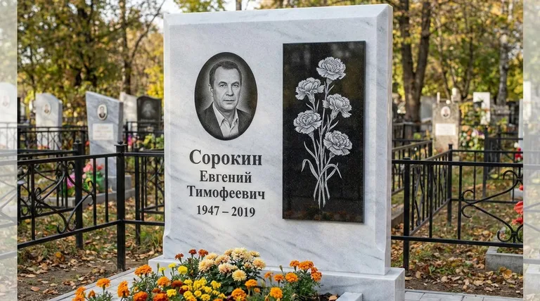 Памятник с гравировкой гвоздик — выполненная работа «Сорокин» в Южно-Сахалинске