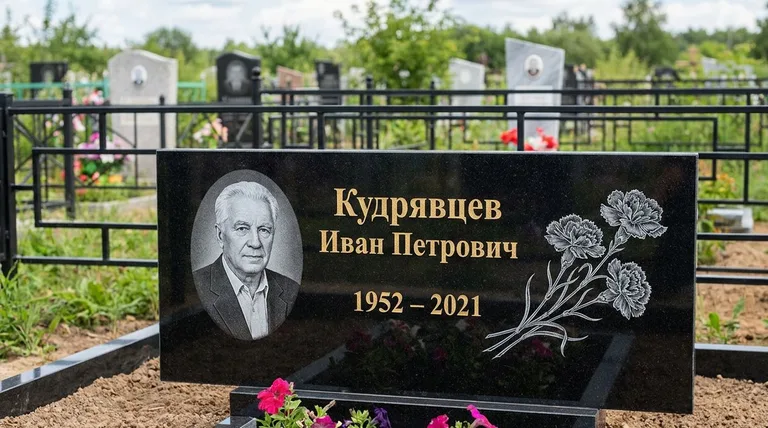 Памятник с гравировкой гвоздик — выполненная работа «Кудрявцев» в Южно-Сахалинске