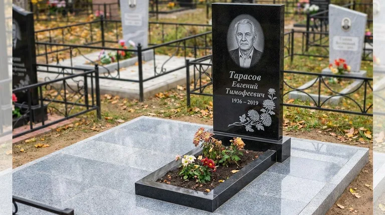 Памятник с гравировкой хризантем — выполненная работа «Тарасов» в Южно-Сахалинске