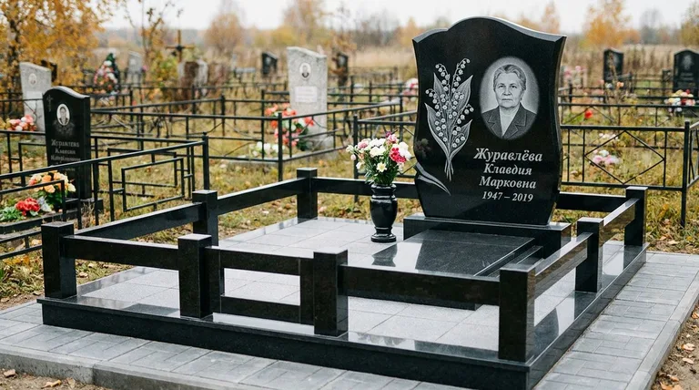 Памятник с гравировкой ландышей — выполненная работа «Журавлёва» в Южно-Сахалинске