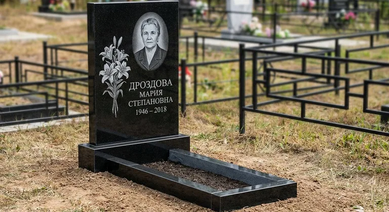 Памятник с гравировкой лилий — выполненная работа «Дроздова» в Южно-Сахалинске