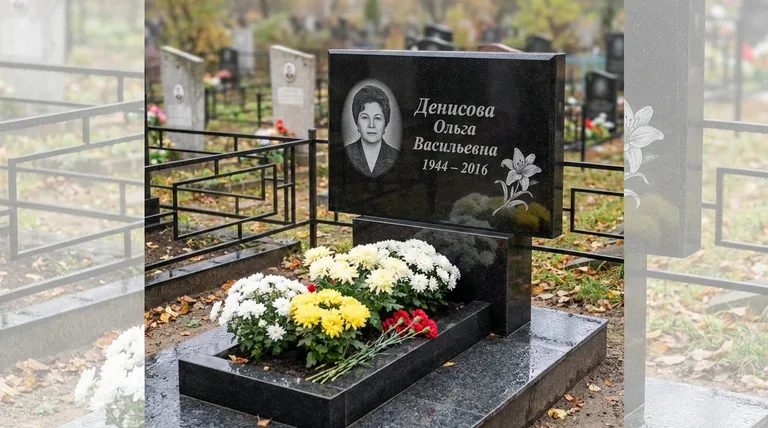 Памятник с гравировкой лилий — выполненная работа «Денисова» в Южно-Сахалинске