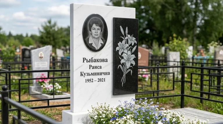 Памятник с гравировкой лилий — выполненная работа «Рыбакова» в Южно-Сахалинске