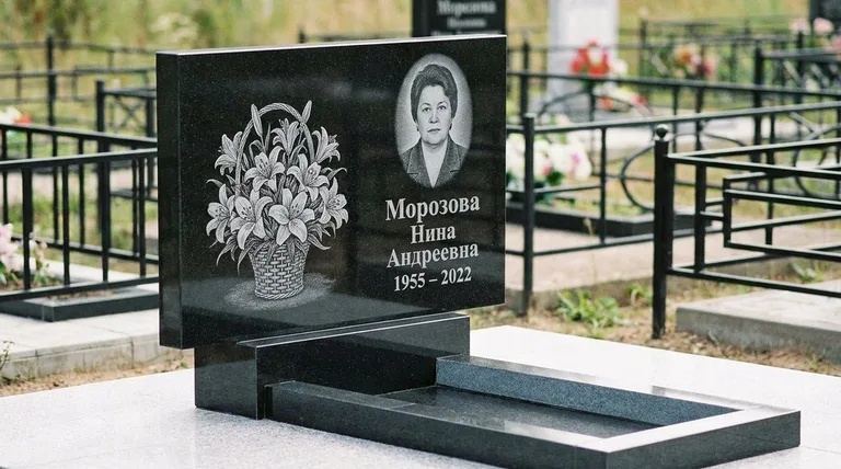 Памятник с гравировкой лилий — выполненная работа «Морозова» в Южно-Сахалинске