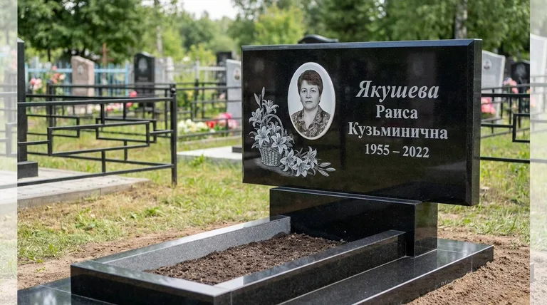 Памятник с гравировкой лилий — выполненная работа «Якушева» в Южно-Сахалинске