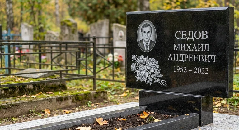 Гравировка пионов на памятник в Южно-Сахалинске — пример работы на граните