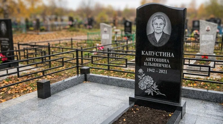Памятник с гравировкой пионов — выполненная работа «Капустина» в Южно-Сахалинске