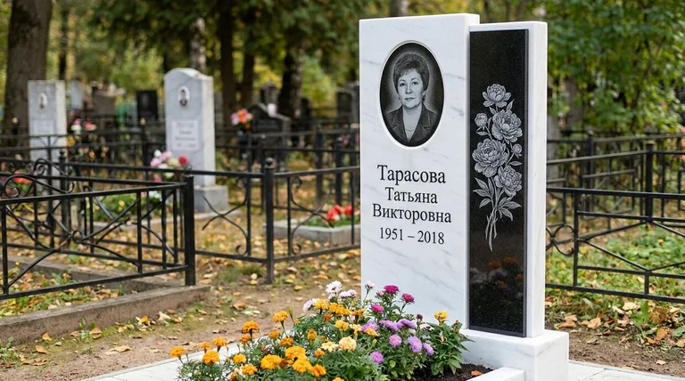Памятник с гравировкой пионов — выполненная работа «Тарасова» в Южно-Сахалинске