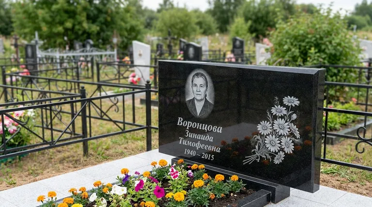 Памятник с гравировкой ромашек — выполненная работа «Воронцова» в Южно-Сахалинске