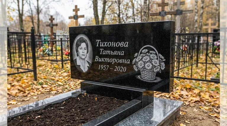Памятник с гравировкой ромашек — выполненная работа «Тихонова» в Южно-Сахалинске