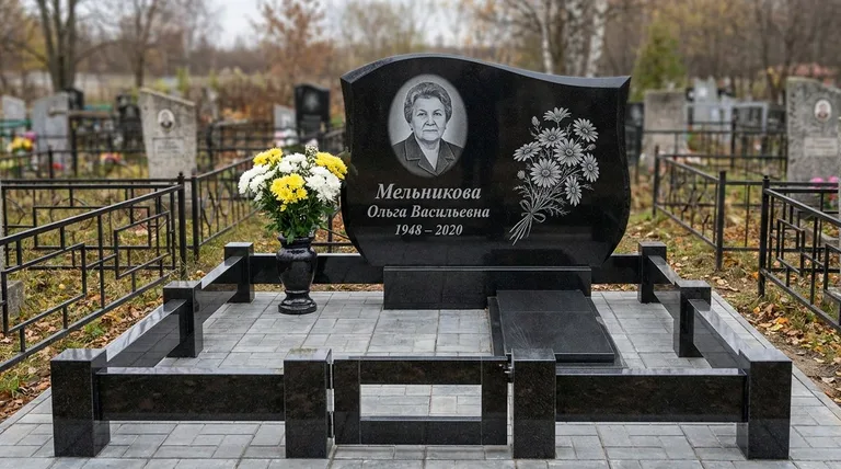 Памятник с гравировкой ромашек — выполненная работа «Мельникова» в Южно-Сахалинске
