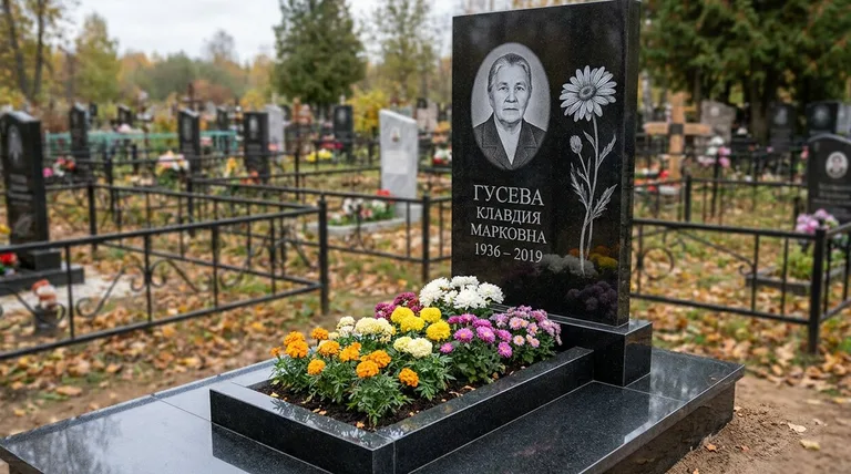 Памятник с гравировкой ромашек — выполненная работа «Гусева» в Южно-Сахалинске