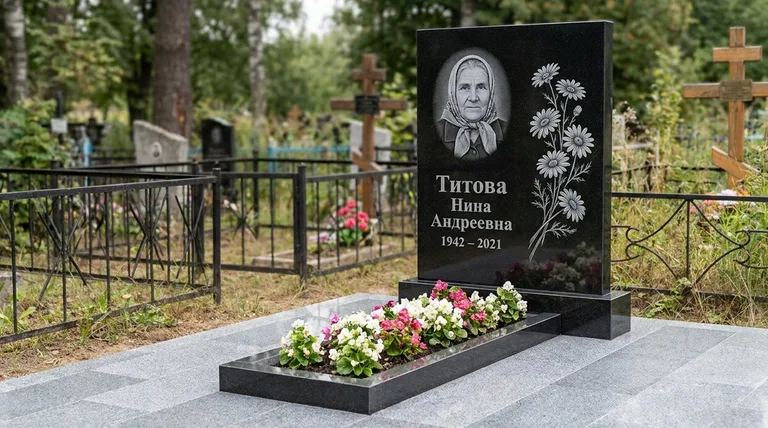 Памятник с гравировкой ромашек — выполненная работа «Титова» в Южно-Сахалинске