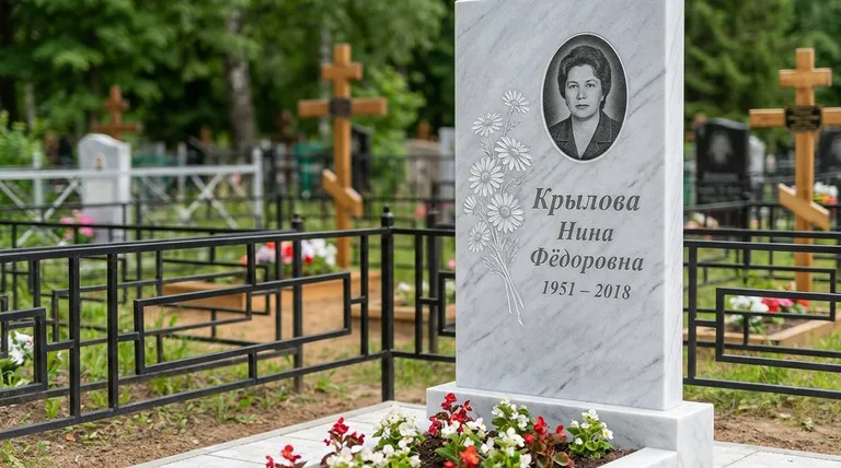 Памятник с гравировкой ромашек — выполненная работа «Крылова» в Южно-Сахалинске