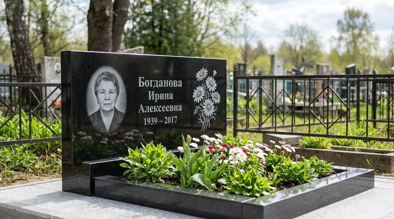 Памятник с гравировкой ромашек — выполненная работа «Богданова» в Южно-Сахалинске