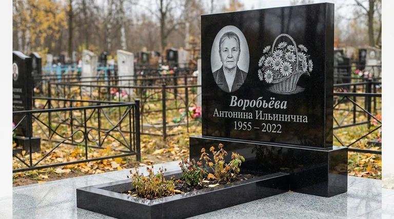 Памятник с гравировкой ромашек — выполненная работа «Воробьёва» в Южно-Сахалинске