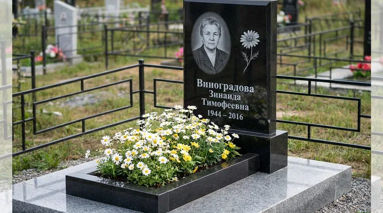 Памятник с гравировкой ромашек — выполненная работа «Виноградова» в Южно-Сахалинске