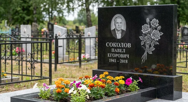 Памятник с гравировкой роз — выполненная работа «Соколов» в Южно-Сахалинске