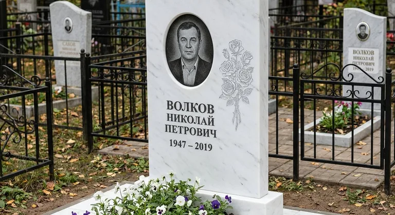 Памятник с гравировкой роз — выполненная работа «Волков» в Южно-Сахалинске