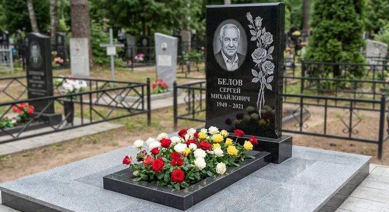 Памятник с гравировкой роз — выполненная работа «Белов» в Южно-Сахалинске