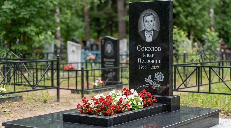 Памятник с гравировкой роз — выполненная работа «Соколов» в Южно-Сахалинске