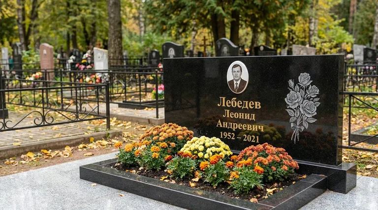 Памятник с гравировкой роз — выполненная работа «Лебедев» в Южно-Сахалинске