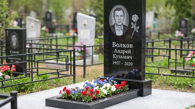 Памятник с гравировкой роз — выполненная работа «Волков» в Южно-Сахалинске