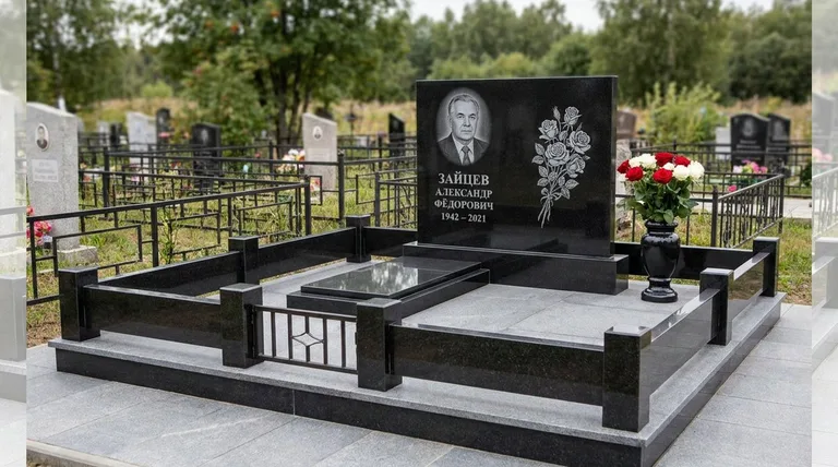 Памятник с гравировкой роз — выполненная работа «Зайцев» в Южно-Сахалинске