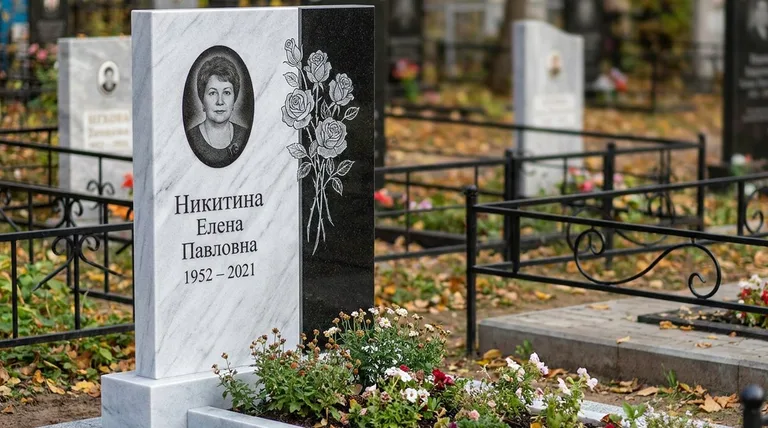 Памятник с гравировкой роз — выполненная работа «Никитина» в Южно-Сахалинске
