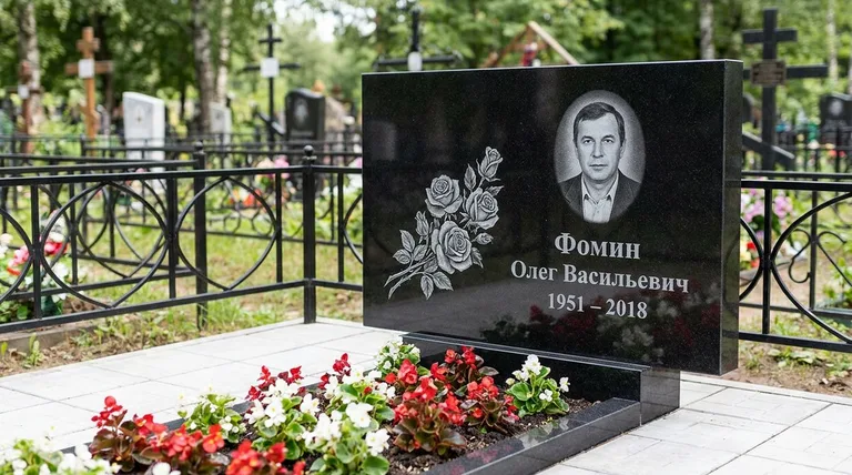 Памятник с гравировкой роз — выполненная работа «Фомин» в Южно-Сахалинске