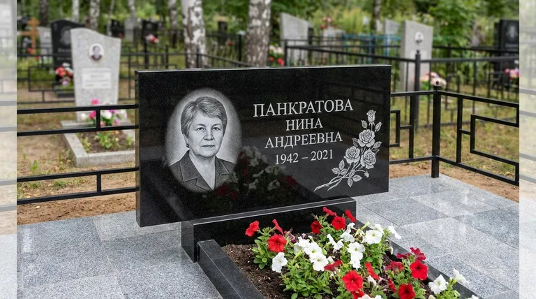 Памятник с гравировкой роз — выполненная работа «Панкратова» в Южно-Сахалинске