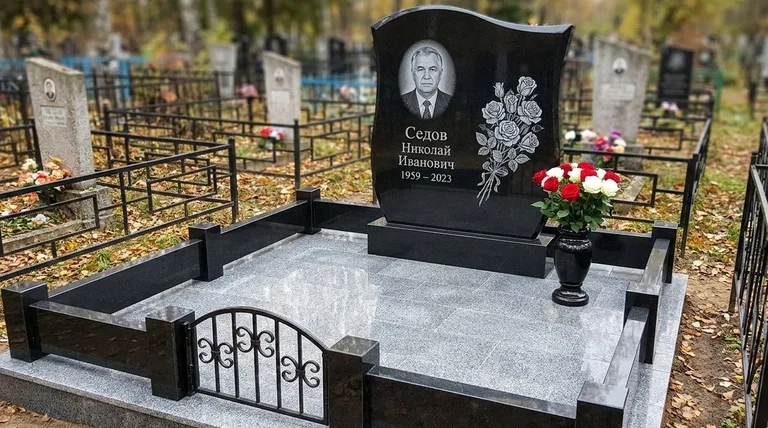 Памятник с гравировкой роз — выполненная работа «Седов» в Южно-Сахалинске