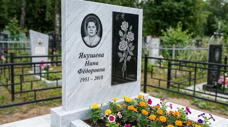Памятник с гравировкой роз — выполненная работа «Якушева» в Южно-Сахалинске