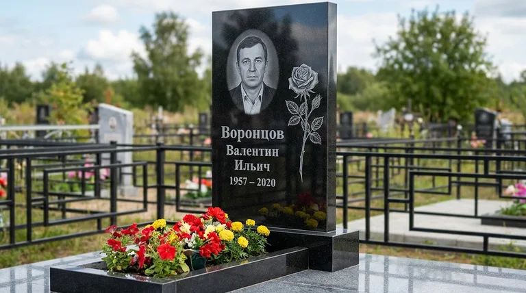 Памятник с гравировкой роз — выполненная работа «Воронцов» в Южно-Сахалинске