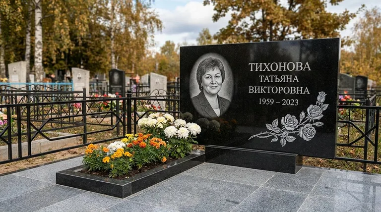 Памятник с гравировкой роз — выполненная работа «Тихонова» в Южно-Сахалинске