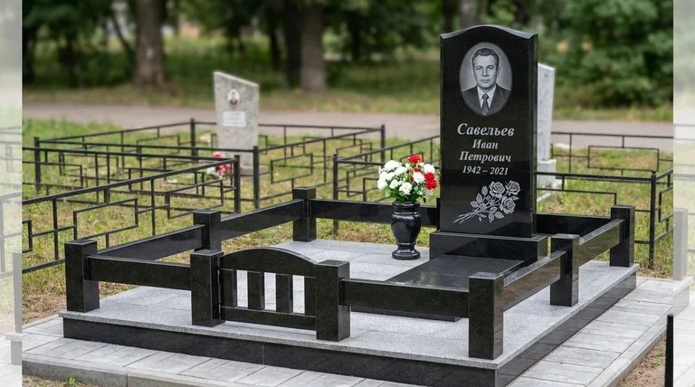 Памятник с гравировкой роз — выполненная работа «Савельев» в Южно-Сахалинске