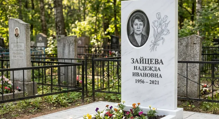 Памятник с гравировкой тюльпанов — выполненная работа «Зайцева» в Южно-Сахалинске