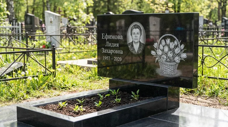 Памятник с гравировкой тюльпанов — выполненная работа «Ефимова» в Южно-Сахалинске